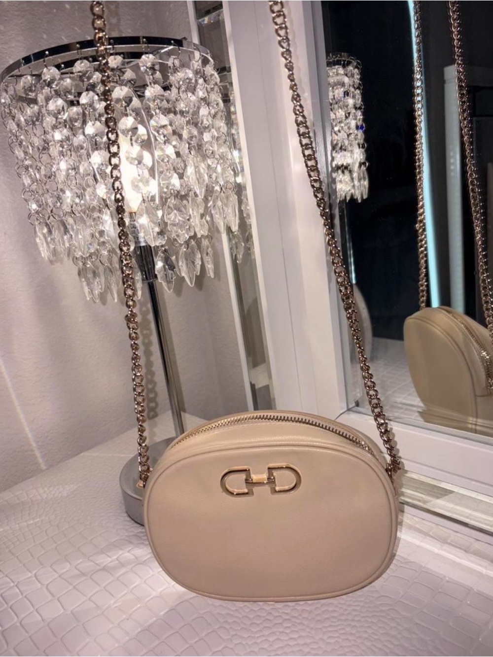 H&M Cream Crossbody Bag with Gold Chain Strap
